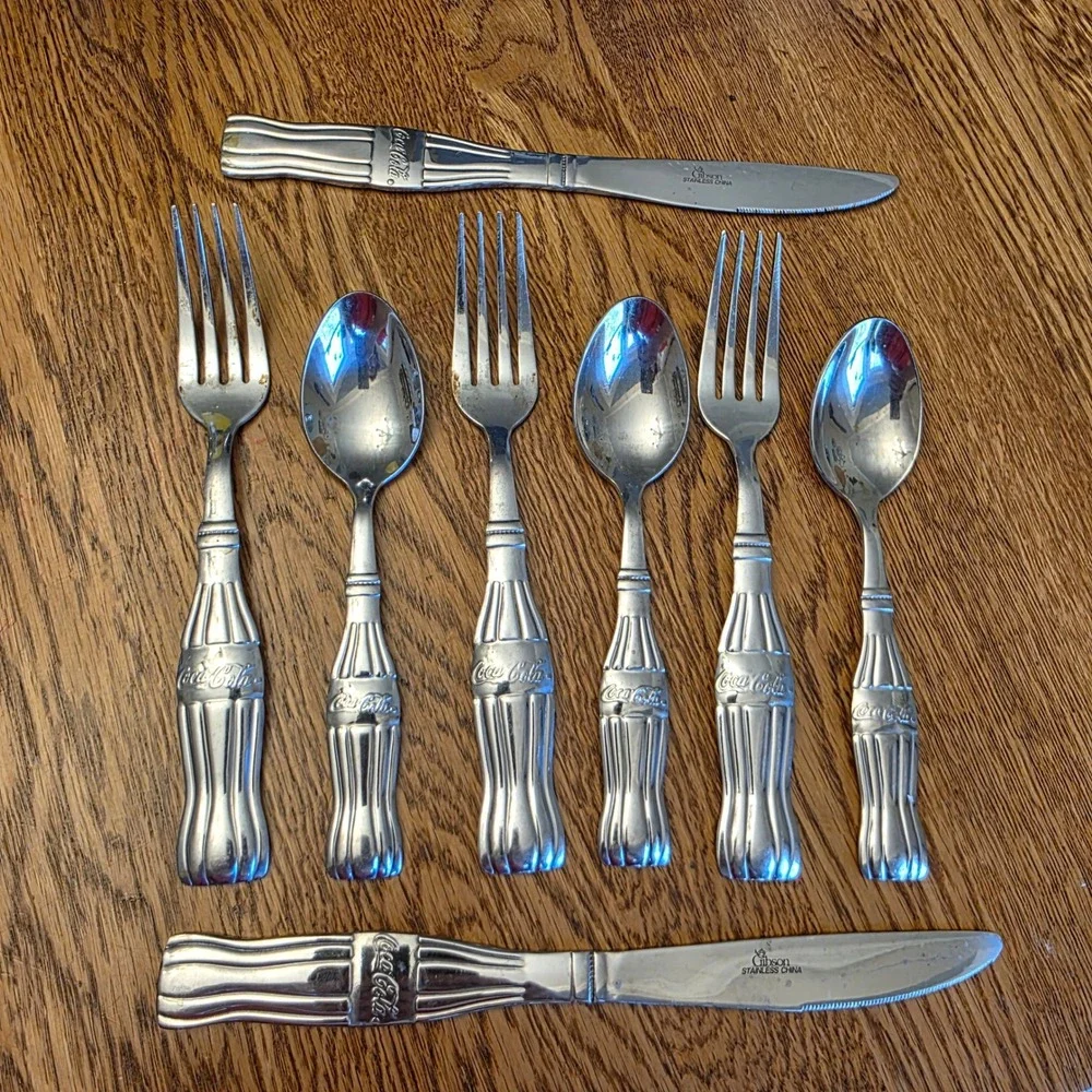 Gibson Coca-Cola Stainless Steel‎ Flatware Set 8pc Bottle Handle Vintage Style
